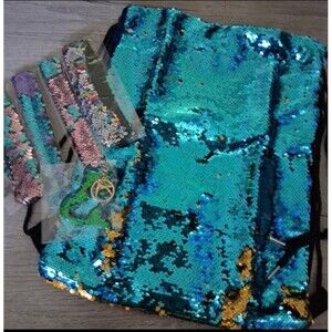 Winmany Mermaid Sequin Drawstring Backpack Glittering Reversible 6 piece lot